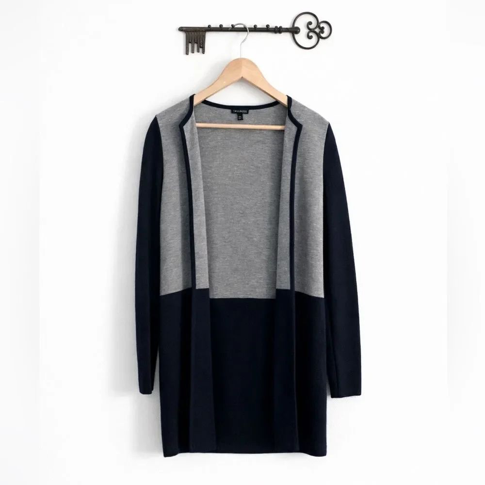 Talbots Navy & Gray Colorblock Open Cardigan wool blend size XS